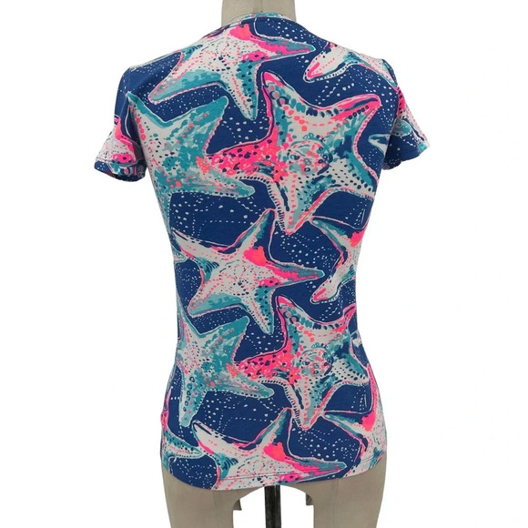 Lilly Pulitzer Dori T-Shirt Indigo Star Struck Print Blue Pink‎ Size XXS - Picture 6 of 11